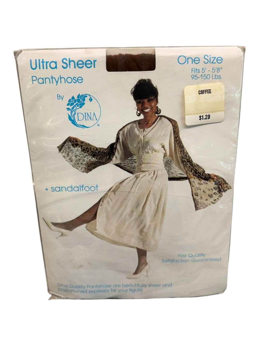 Vintage Dina Ultra Sheer Pantyhose Sandalfoot One Size Coffee 100% Nylon